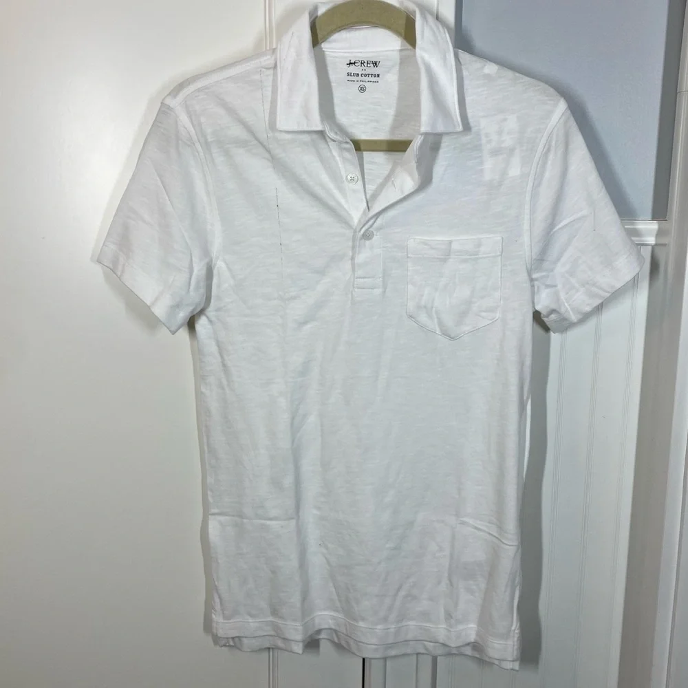 J. Crew factory Men's Short Sleeve Slub Jersey‎ Pocket Polo Shirt  White Size xs